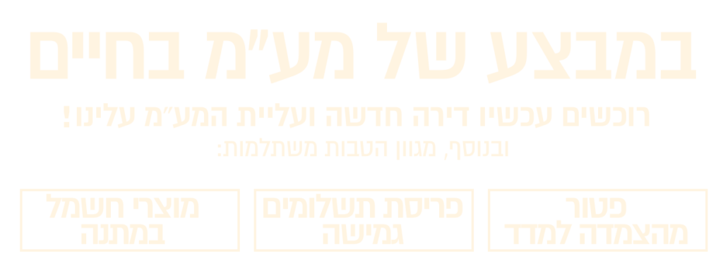 רוכשים עכשיו דירה חדשה ועליית המעמ עלינו ובנוסף, מגוון הטבות משתלמות: פטור מהצמדה למדד. פריסת תשלומים נוחה. מוצרי חשמל מתנה